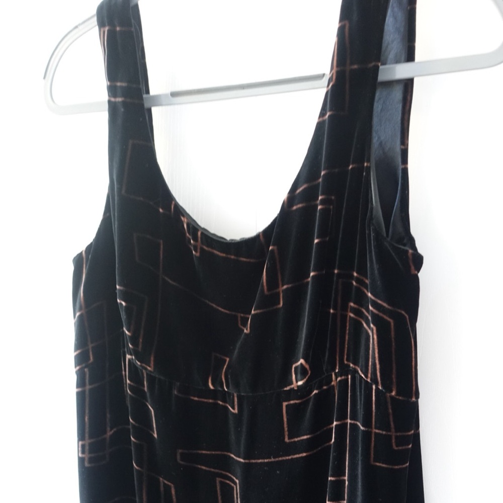 SOLD - Jones New York Evenings black velvet maxi dress with geometric pattern